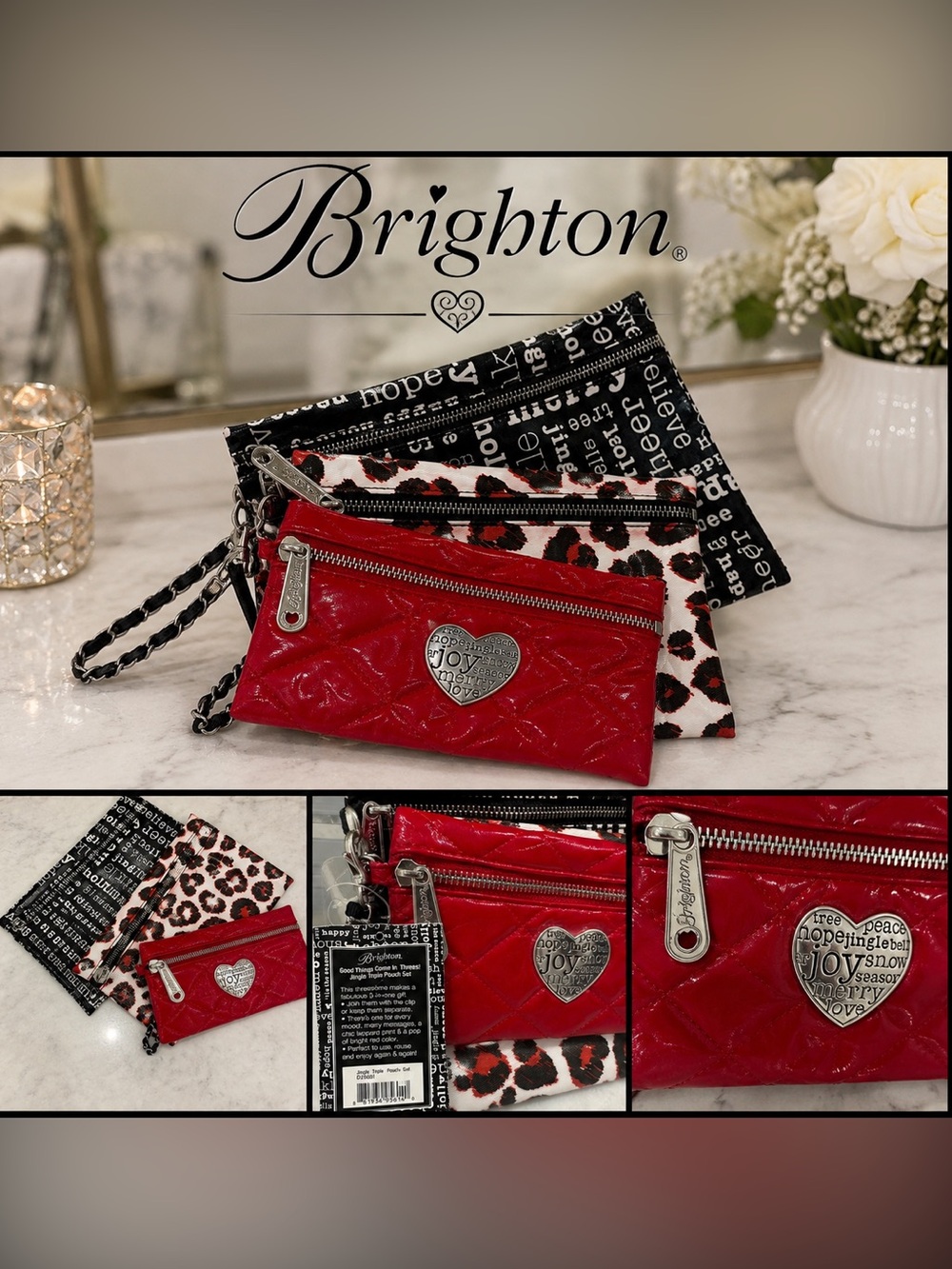 Brighton Jingle Triple Pouch Set 3-in-1 Wristlet Leopard Red NWT